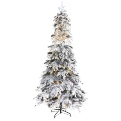 8’ Flocked Montana Down Swept Spruce Artificial Christmas Tree With Pinecones And 500 LED Lights