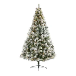 8’ Flocked Oregon Pine Artificial Christmas Tree With 500 Clear Lights And 1172 Bendable Branches