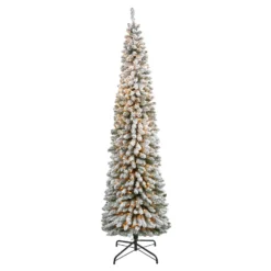 Cheap Artificial Trees Store 13 8’ Flocked Pencil Artificial Christmas Tree With 500 Clear Lights And 646 Bendable Branches