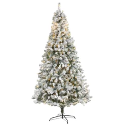 8' Flocked Rock Springs Spruce Artificial Christmas Tree With 500 Clear LED Lights And 1186 Bendbable Branches