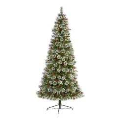 8’ Frosted Swiss Pine Artificial Christmas Tree With 550 Clear LED Lights And Berries