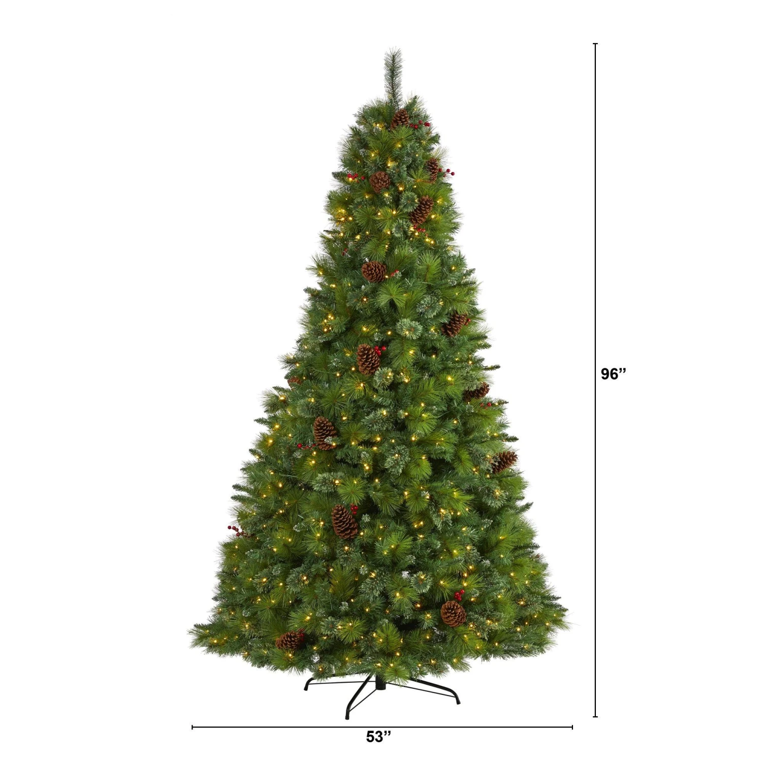 8’ Montana Mixed Pine Artificial Christmas Tree With Pine Cones, Berries And 700 Clear LED Lights 2 8’ Montana Mixed Pine Artificial Christmas Tree With Pine Cones, Berries And 700 Clear LED Lights - Image 2