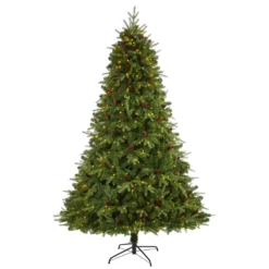 8’ Wellington Spruce “Natural Look” Artificial Christmas Tree With 550 Clear LED Lights And Pine Cones