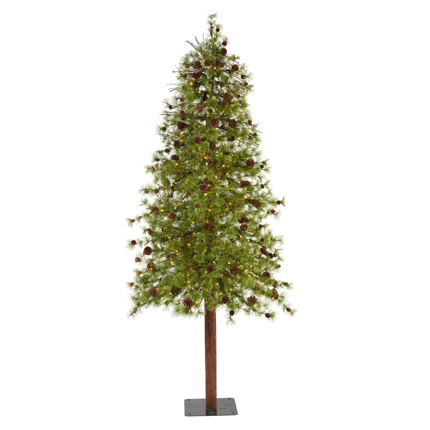 8' Wyoming Alpine Artificial Christmas Tree With 250 Clear (multifunction) LED Lights And Pine Cones On Natural Trunk 1 8' Wyoming Alpine Artificial Christmas Tree With 250 Clear (multifunction) LED Lights And Pine Cones On Natural Trunk