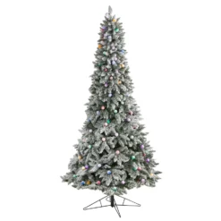 8.5' Flocked British Columbia Mountain Fir Artificial Christmas Tree -Cheap Artificial Trees Store artificial 85 flocked british columbia mountain fir tree with 120 multi color globe bulbs and 1513 branches nearly natural 781416