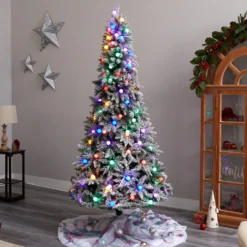 8.5' Flocked British Columbia Mountain Fir Artificial Christmas Tree -Cheap Artificial Trees Store artificial 85 flocked british columbia mountain fir tree with 120 multi color globe bulbs and 1513 branches nearly natural 983206