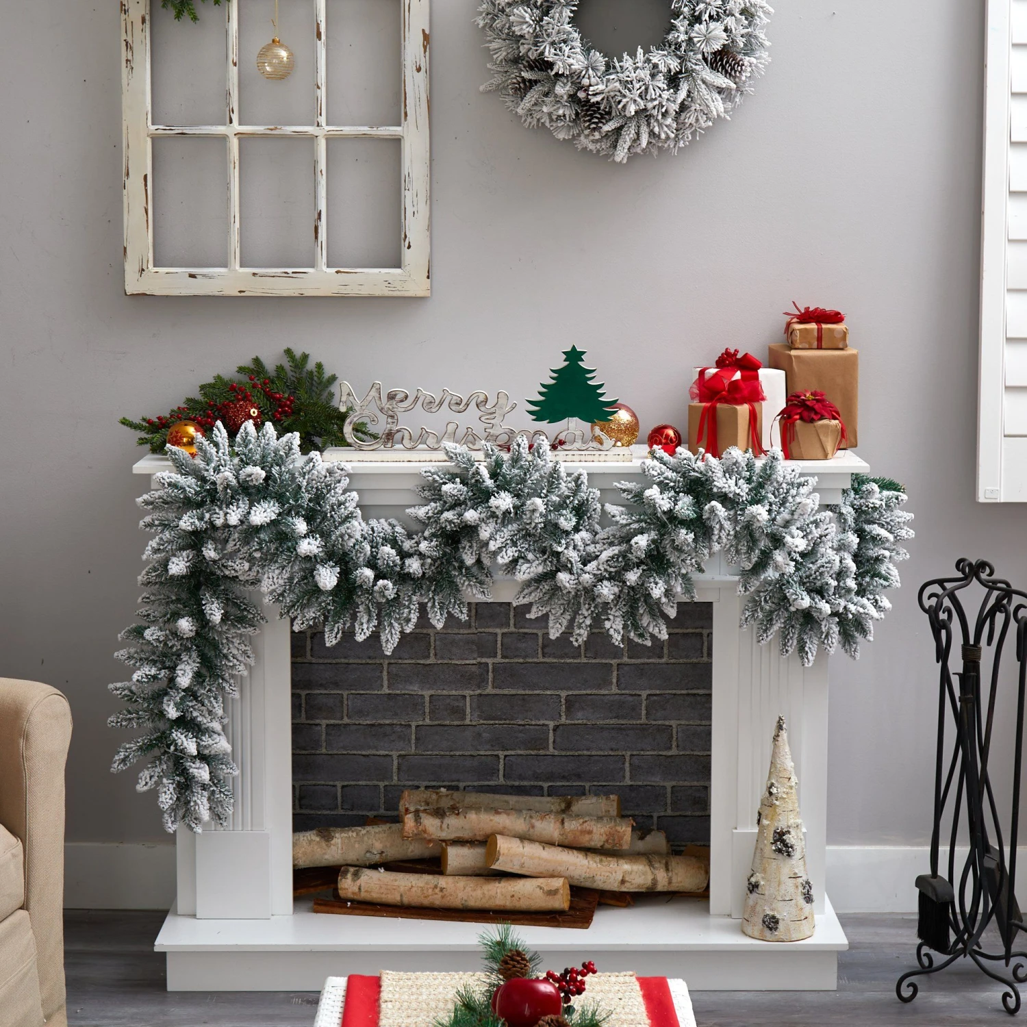 9’ Flocked Artificial Christmas Garland With 50 Warm White LED Lights 5 9’ Flocked Artificial Christmas Garland With 50 Warm White LED Lights - Image 5