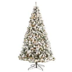 9' Flocked West Virginia Fir Christmas Tree With 650 Clear LED Lights And 1320 Bendable Branches