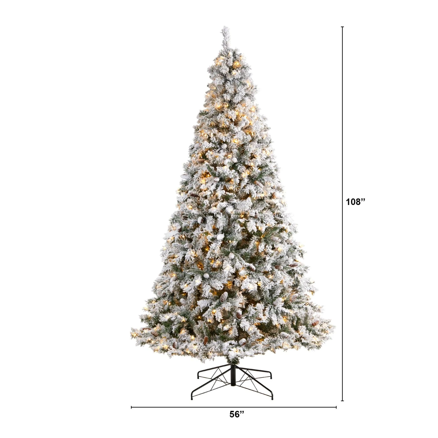 9' Flocked White River Mountain Pine Christmas Tree With Pinecones And 650 Clear LED Lights 2 9' Flocked White River Mountain Pine Christmas Tree With Pinecones And 650 Clear LED Lights - Image 2