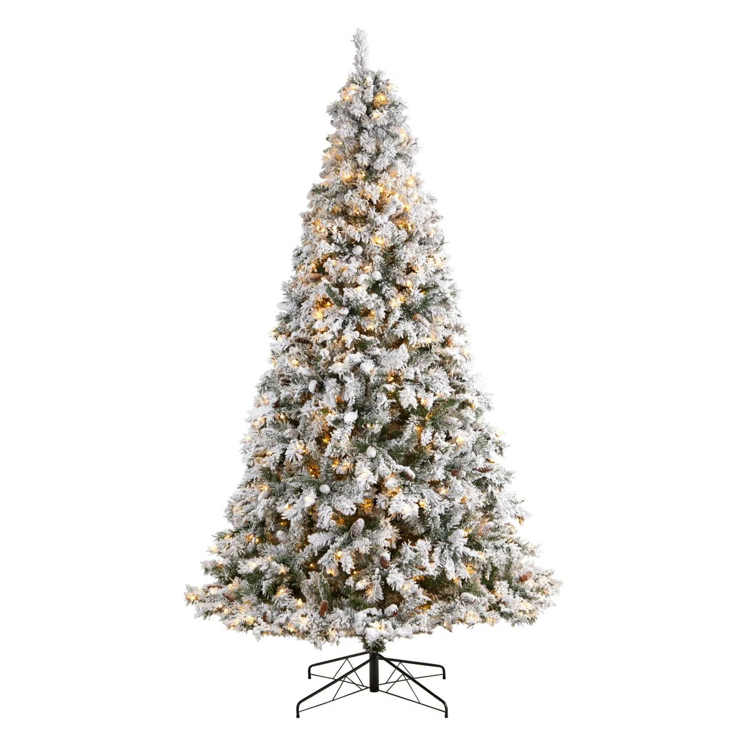 9' Flocked White River Mountain Pine Christmas Tree With Pinecones And 650 Clear LED Lights 1 9' Flocked White River Mountain Pine Christmas Tree With Pinecones And 650 Clear LED Lights