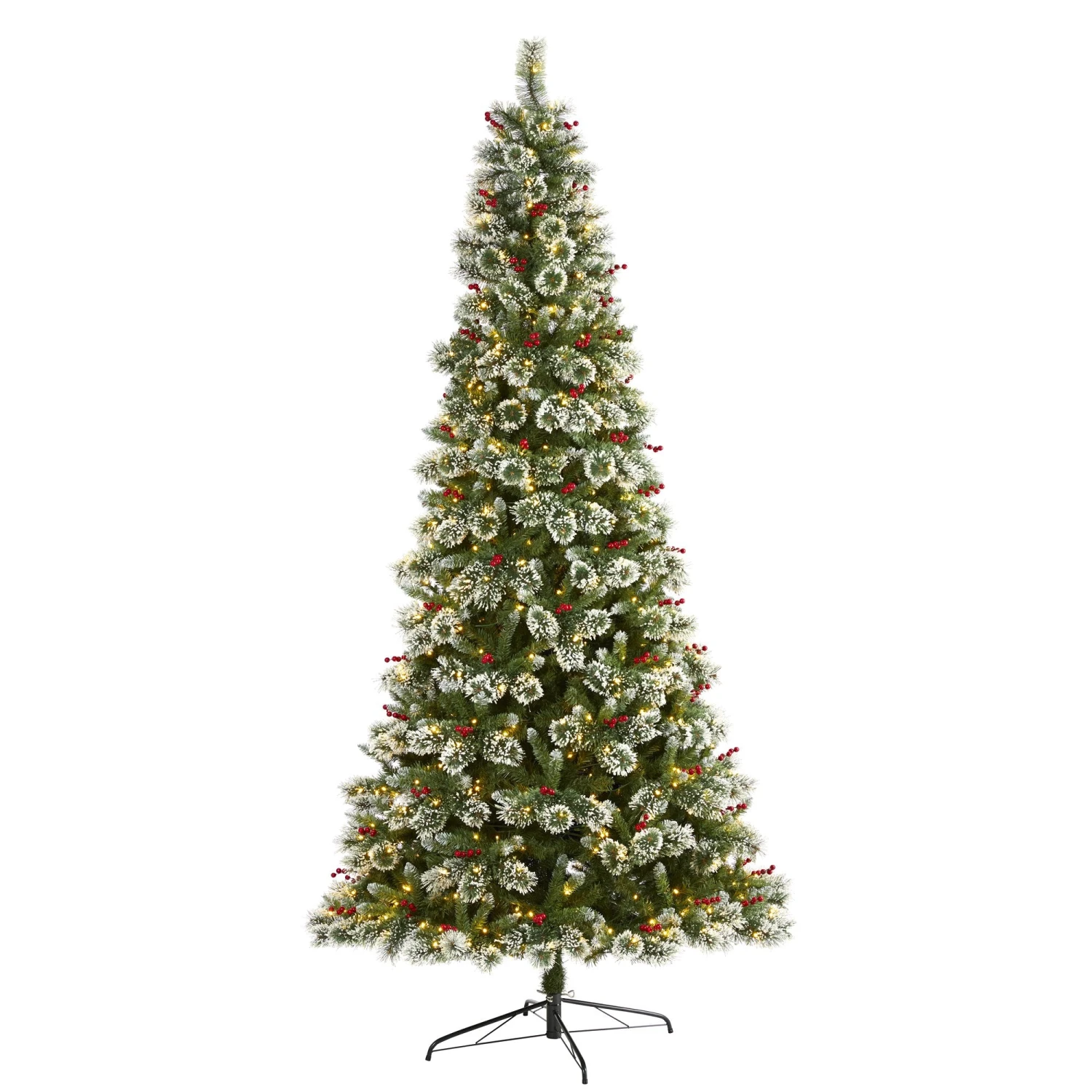 9’ Frosted Swiss Pine Artificial Christmas Tree With 700 Clear LED Lights And Berries 1 9’ Frosted Swiss Pine Artificial Christmas Tree With 700 Clear LED Lights And Berries