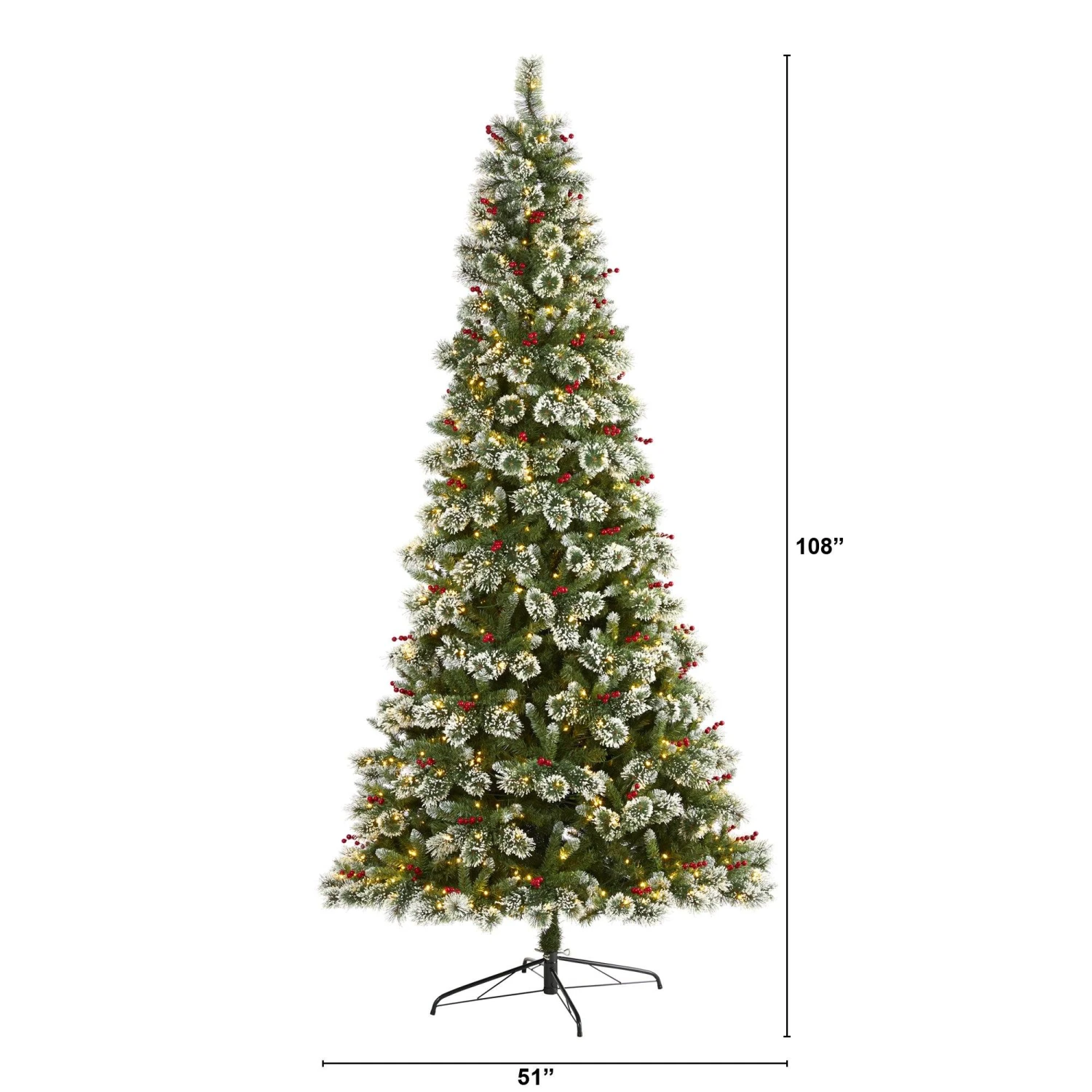 9’ Frosted Swiss Pine Artificial Christmas Tree With 700 Clear LED Lights And Berries 2 9’ Frosted Swiss Pine Artificial Christmas Tree With 700 Clear LED Lights And Berries - Image 2