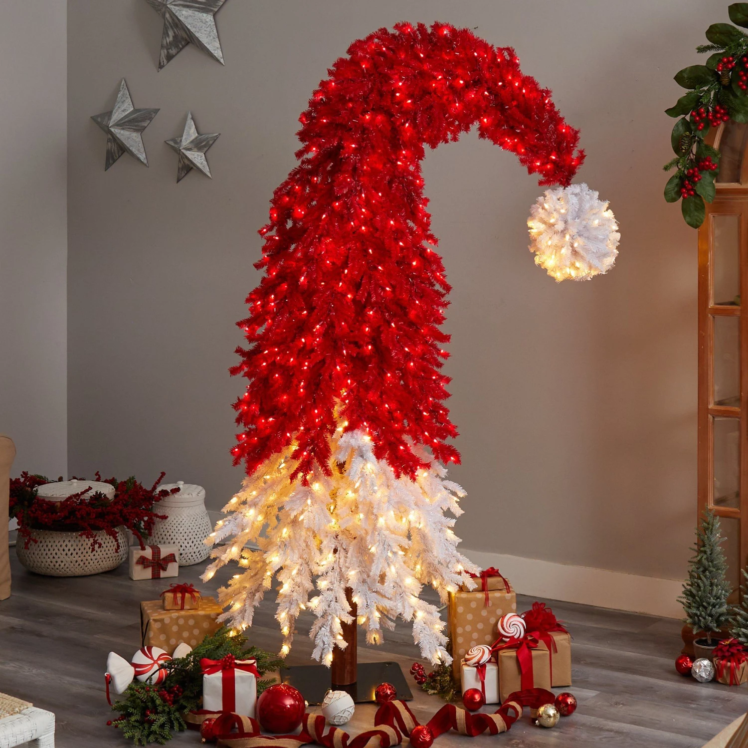 9’ Holiday Red Santa’s Hat Christmas Tree With 600 LED Lights And 1992 Bendable Branches 7 9’ Holiday Red Santa’s Hat Christmas Tree With 600 LED Lights And 1992 Bendable Branches - Image 7