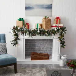 9’ Ornament And Pinecone Artificial Christmas Garland With 50 Clear LED Lights -Cheap Artificial Trees Store artificial 9 ornament and pinecone artificial christmas garland with 50 clear led lights nearly natural 235294