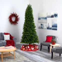 9' Slim Virginia Spruce Artificial Christmas Tree -Cheap Artificial Trees Store artificial 9 slim virginia spruce artificial christmas tree with 750 warm white multifunction led lights with instant connect technology and 1654 bendable branches nearly 918319