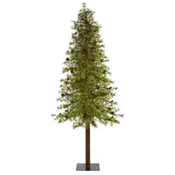 Cheap Artificial Trees Store 25 9' Wyoming Alpine Artificial Christmas Tree With 300 Clear (multifunction) LED Lights And Pine Cones On Natural Trunk