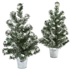 Snowy Pine Christmas Tree With Tin (Set Of 2)